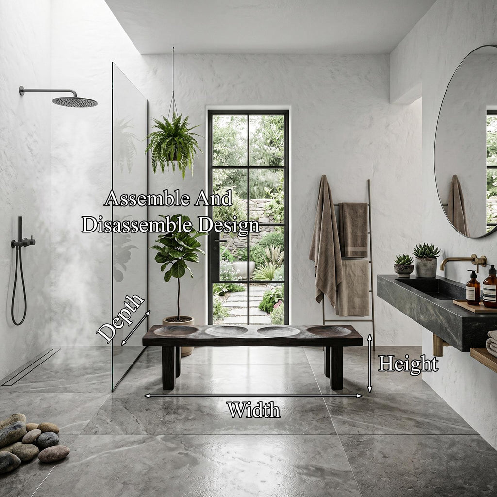 Modern Organic Wood Shower Bench, Handcrafted Waterproof Spa Bath Seat Stool for Luxury Bathroom Wet Room