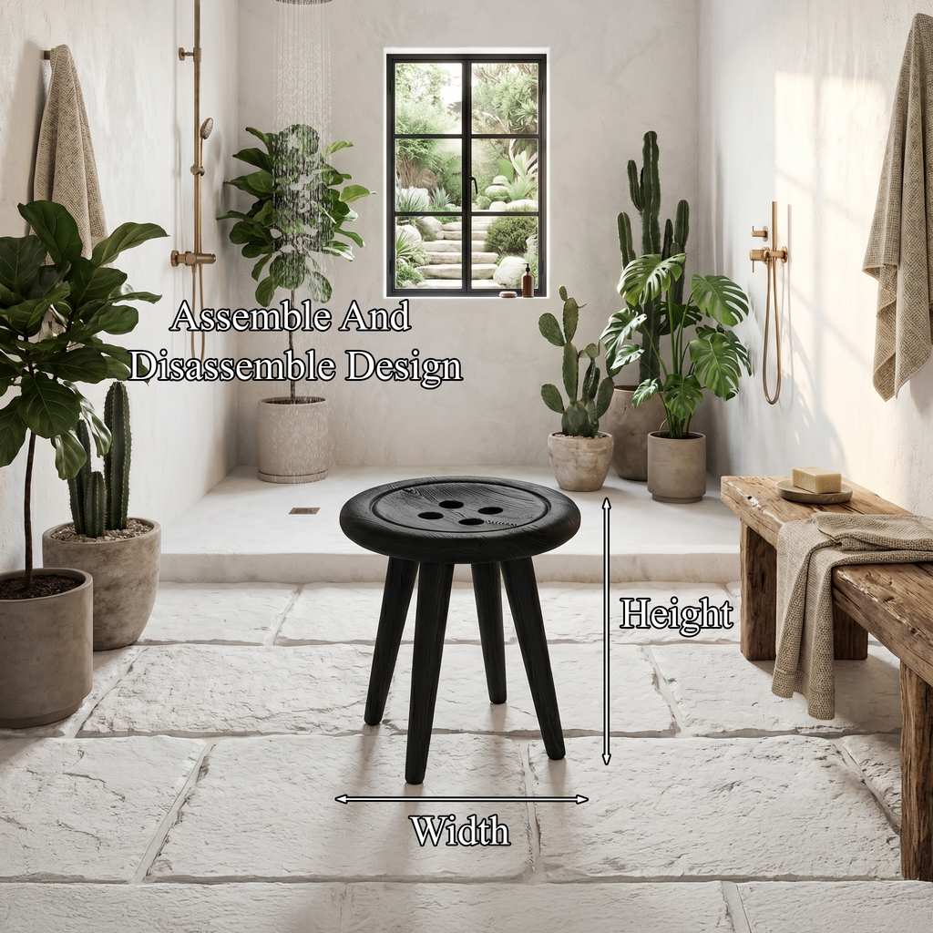 Modern Organic Wood Shower Stool, Handcrafted Waterproof Spa Bath Seat Bench for Contemporary Luxury Bathroom