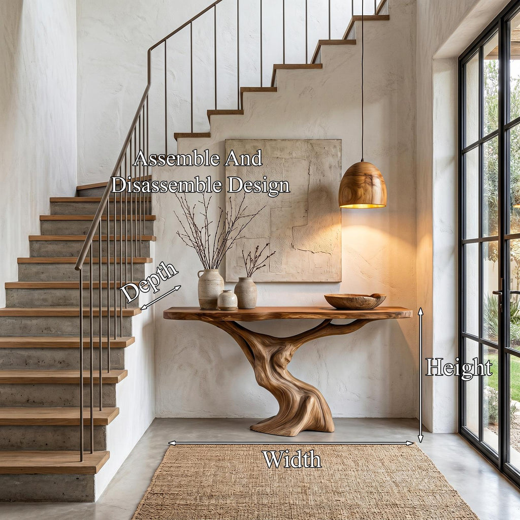 Rustic Organic Console Table, Sculptural Tree Wood Base Sofa Table for Entryway & Living Room