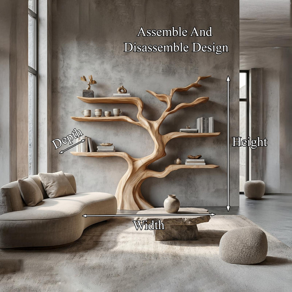 Nature-Inspired Tree Bookshelf, Floating Wooden Shelves, Tree-Shaped Bookcase for Wall