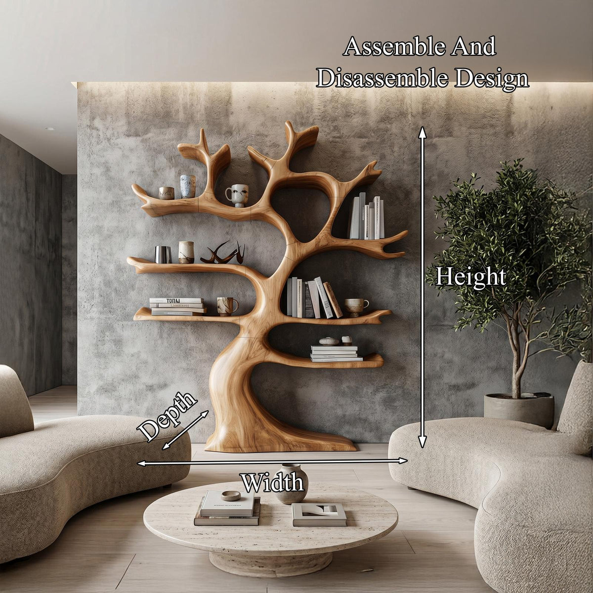 Organic Modern Tree Wall Shelf, Branch-Inspired Bookcase & Floating Storage Display