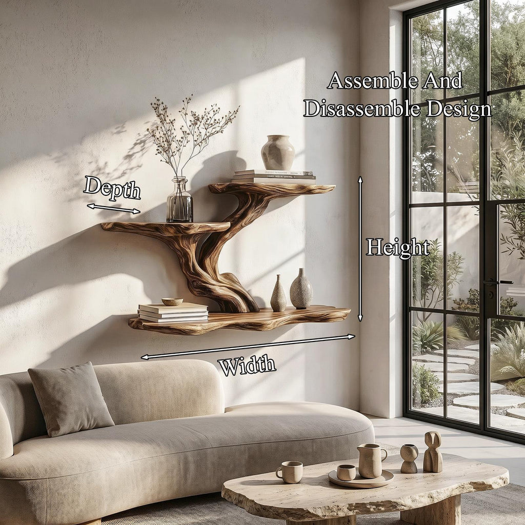 Organic Tree Branch Floating Shelf, Sculptural Wall Storage Solid Wood Ledge