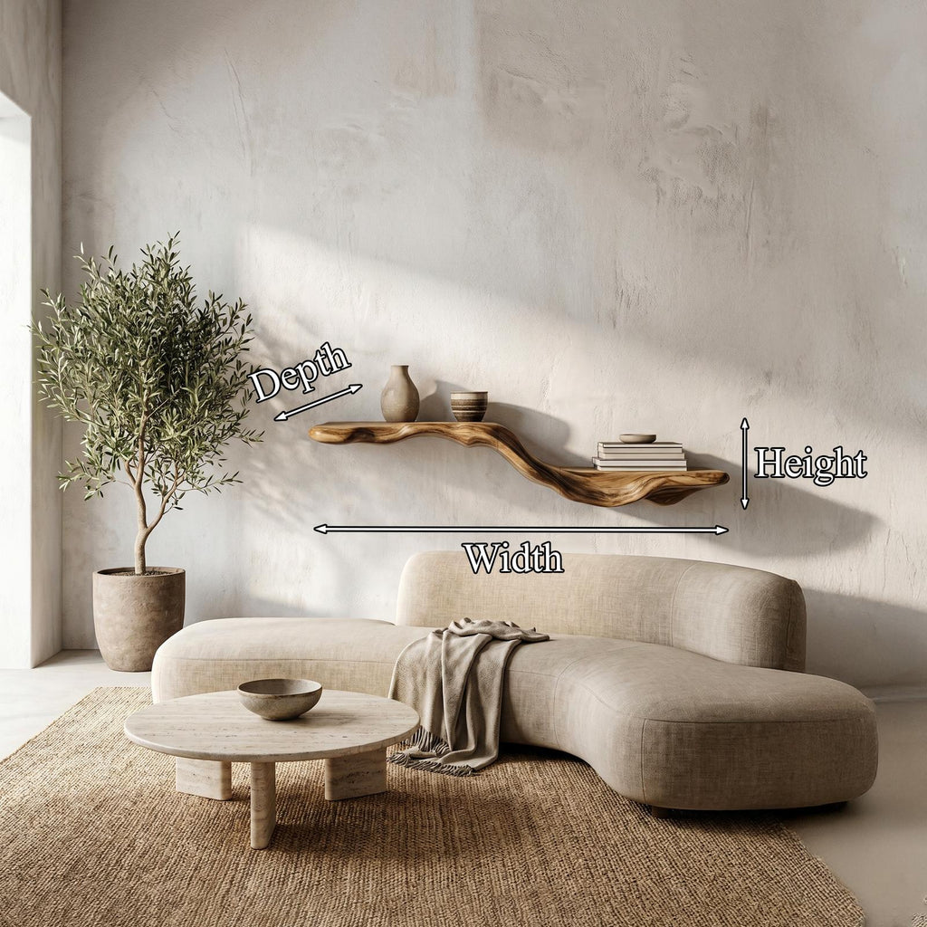 Organic Floating Shelf with Flowing Tree Branch Design, Wall Mounted Wood Display Shelf