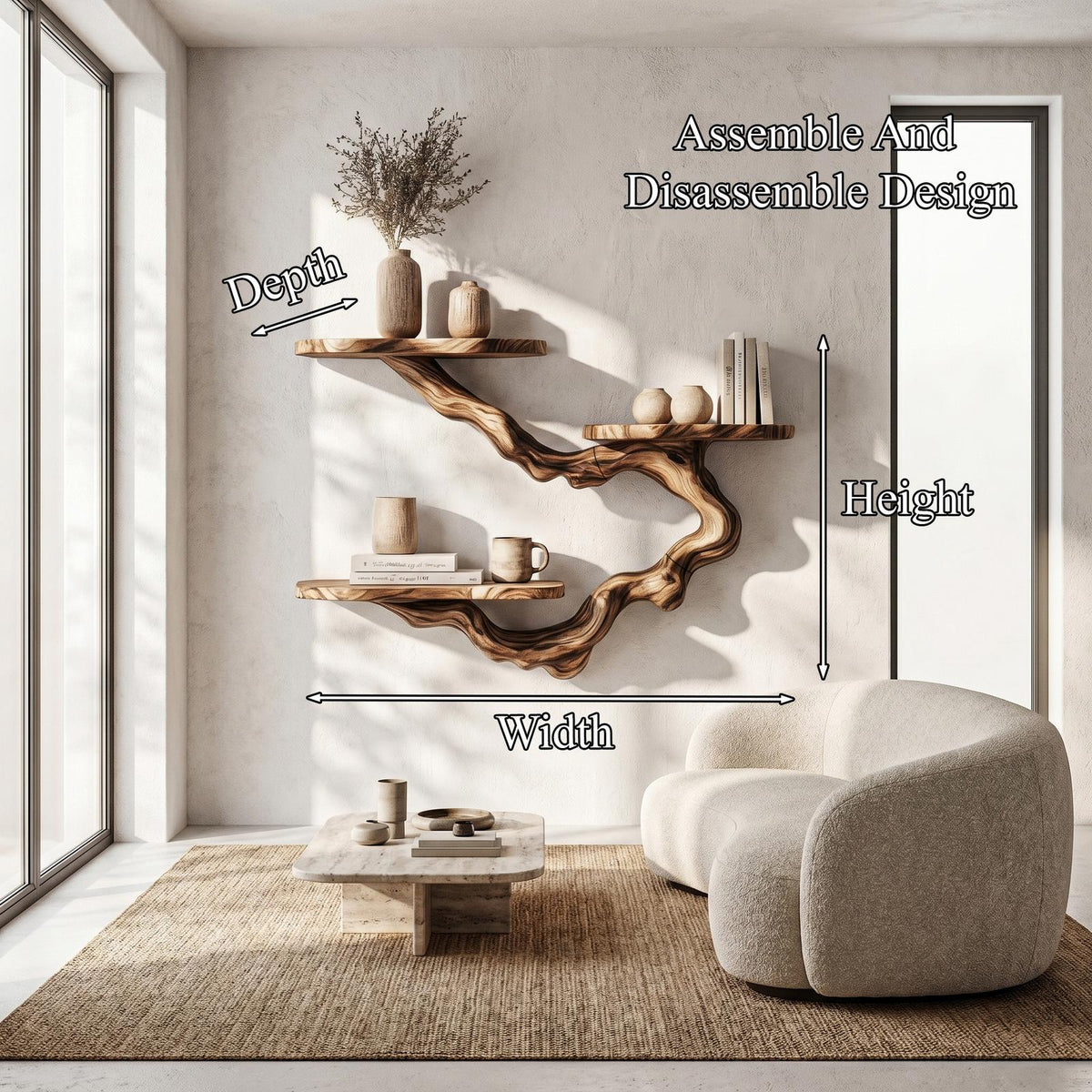 Rustic Floating Shelf with Display Storage, Solid Wood Wall Mounted Organizer Ledge