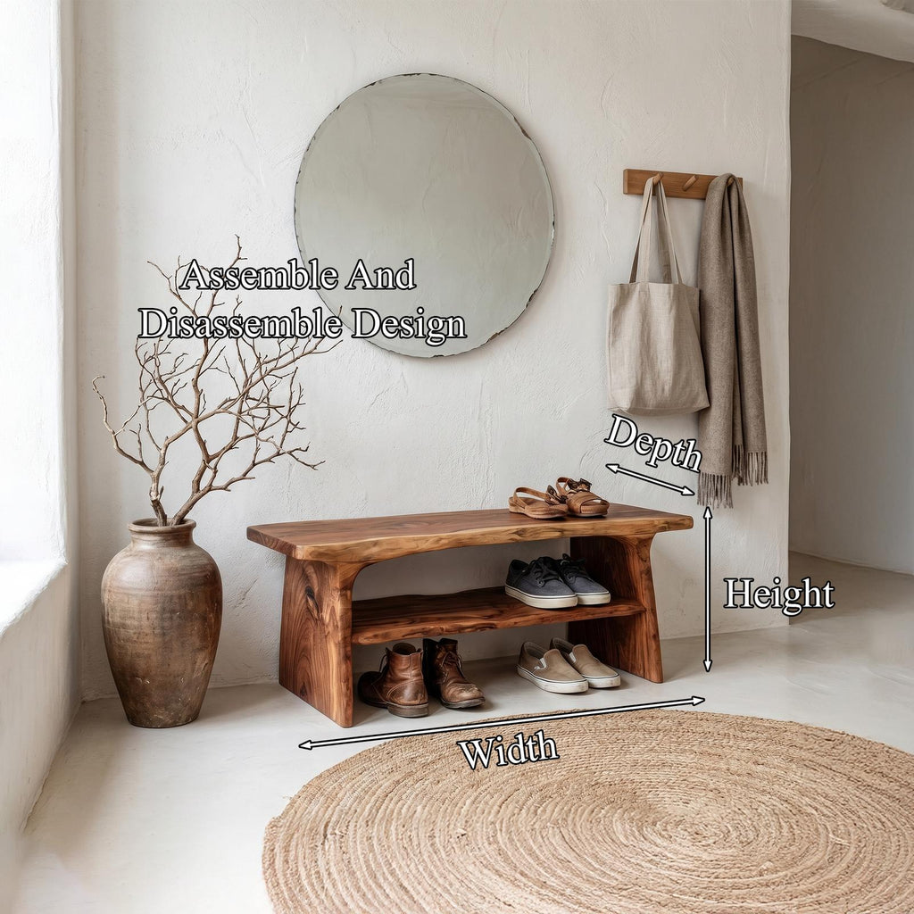 Rustic Shoe Bench with Natural Wood Storage, Handcrafted Entryway Sitting Bench