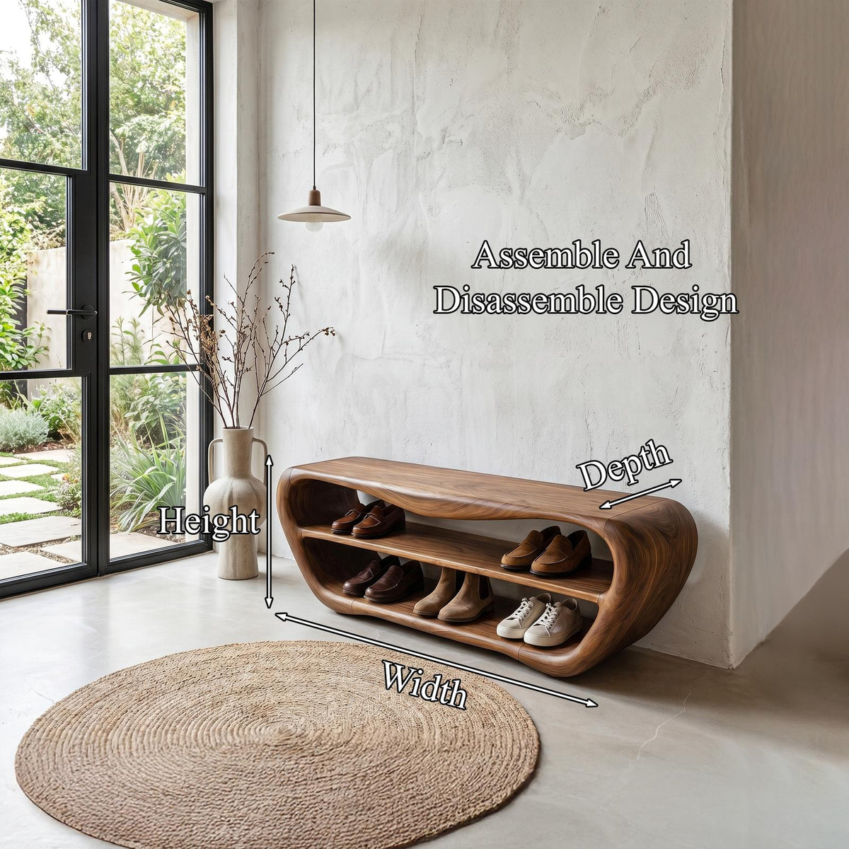 Handcrafted Shoe Bench with Open Storage, Rustic Wooden Entryway Sitting Bench Organizer