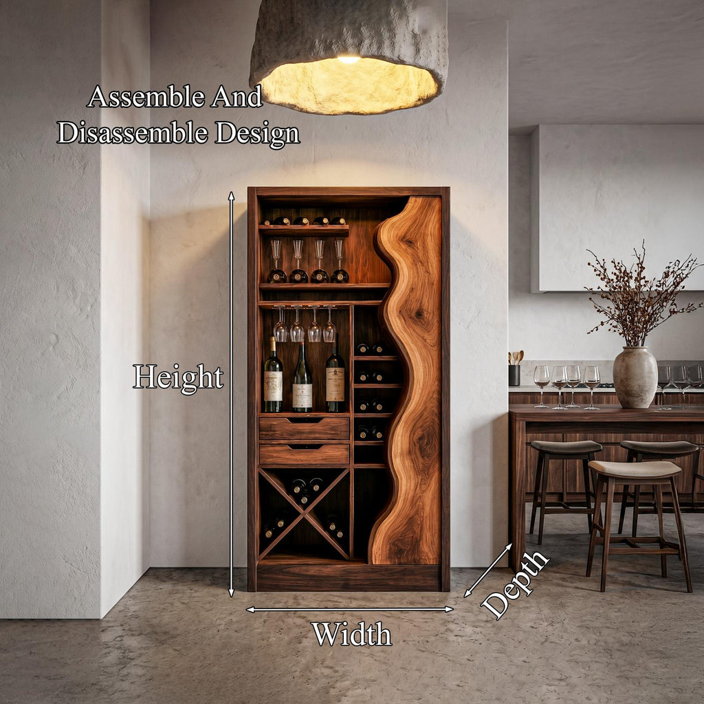 Farmhouse Wood Wine Cabinet with Built-In Bottle Storage, Bar Sideboard Buffet for Dining Room