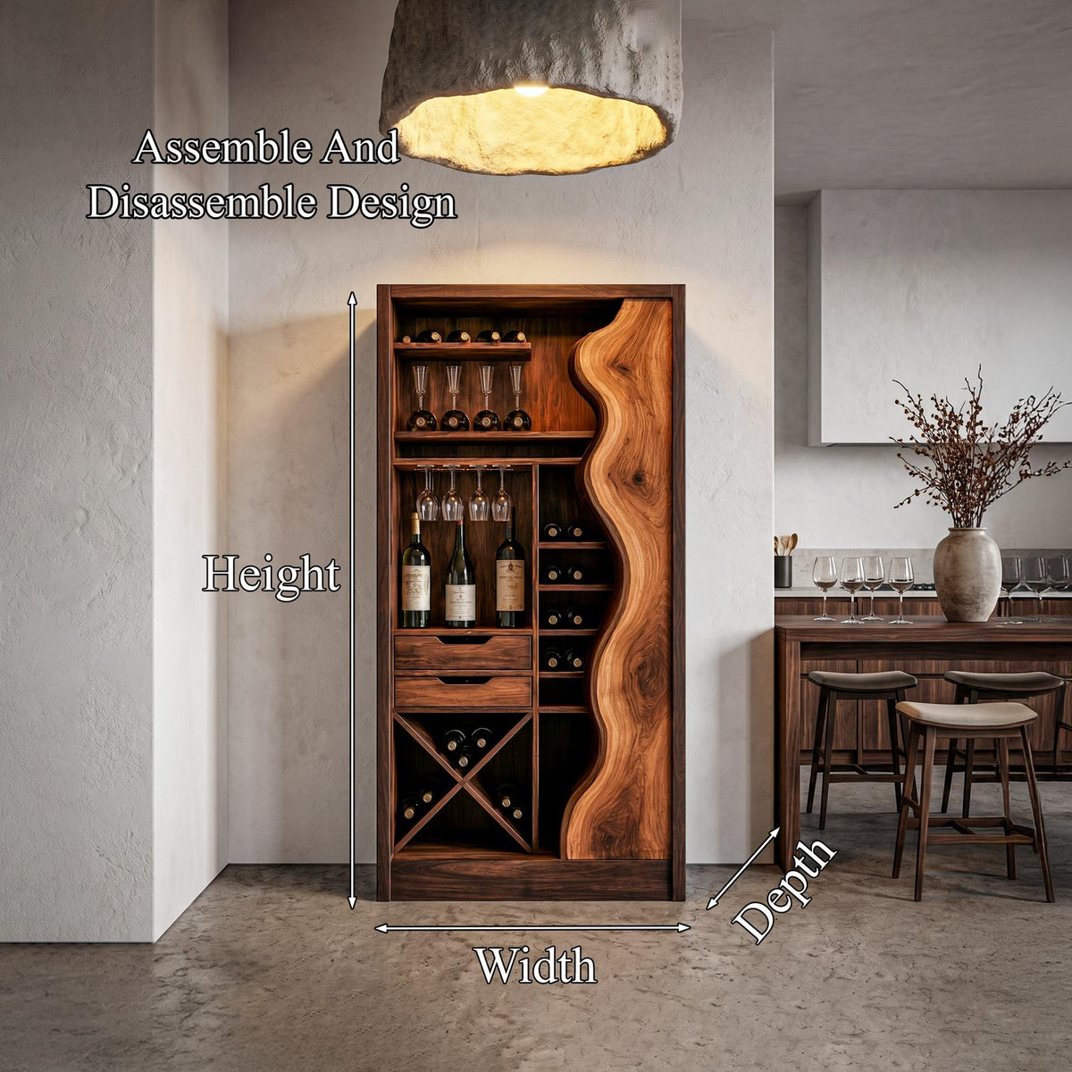 Farmhouse Wood Wine Cabinet with Built-In Bottle Storage, Bar Sideboard Buffet for Dining Room