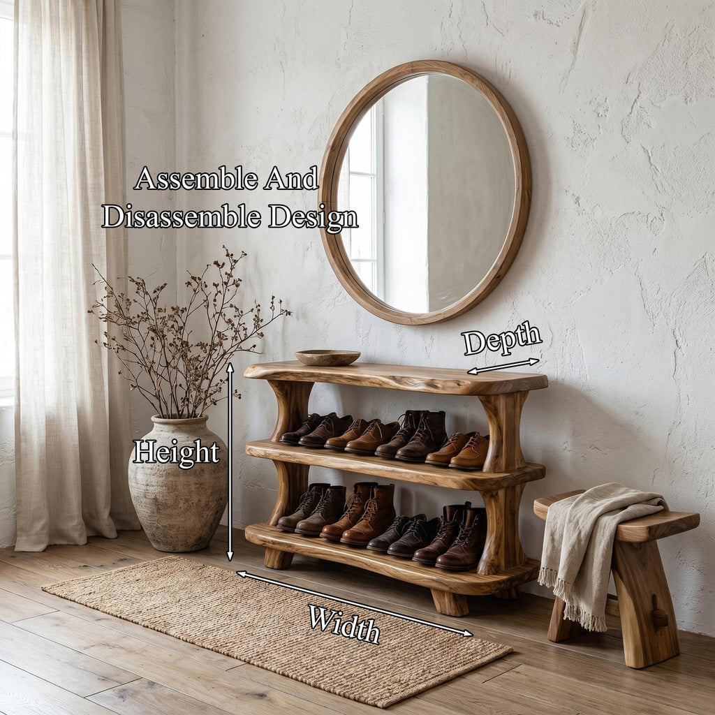 Modern Wooden Shoe Rack, Sculptural Entryway Organizer Closet Cabinet with Shelves