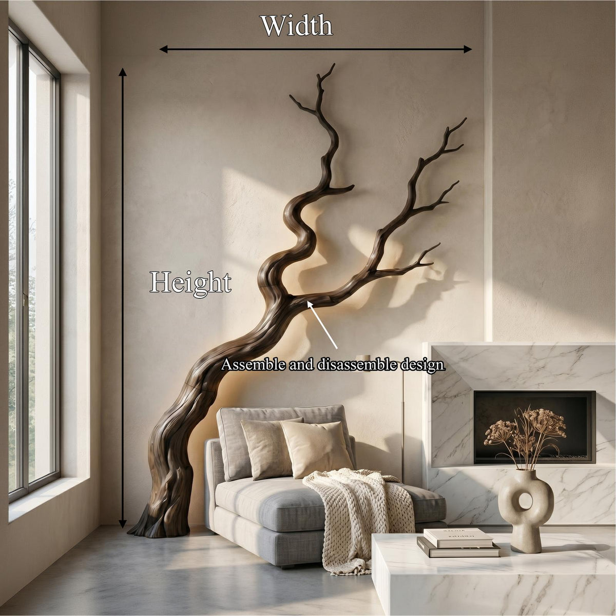 Nature Inspired Wall Decor, Sculptural Wood Tree Branch Art Sculpture for Living Room & Bedroom