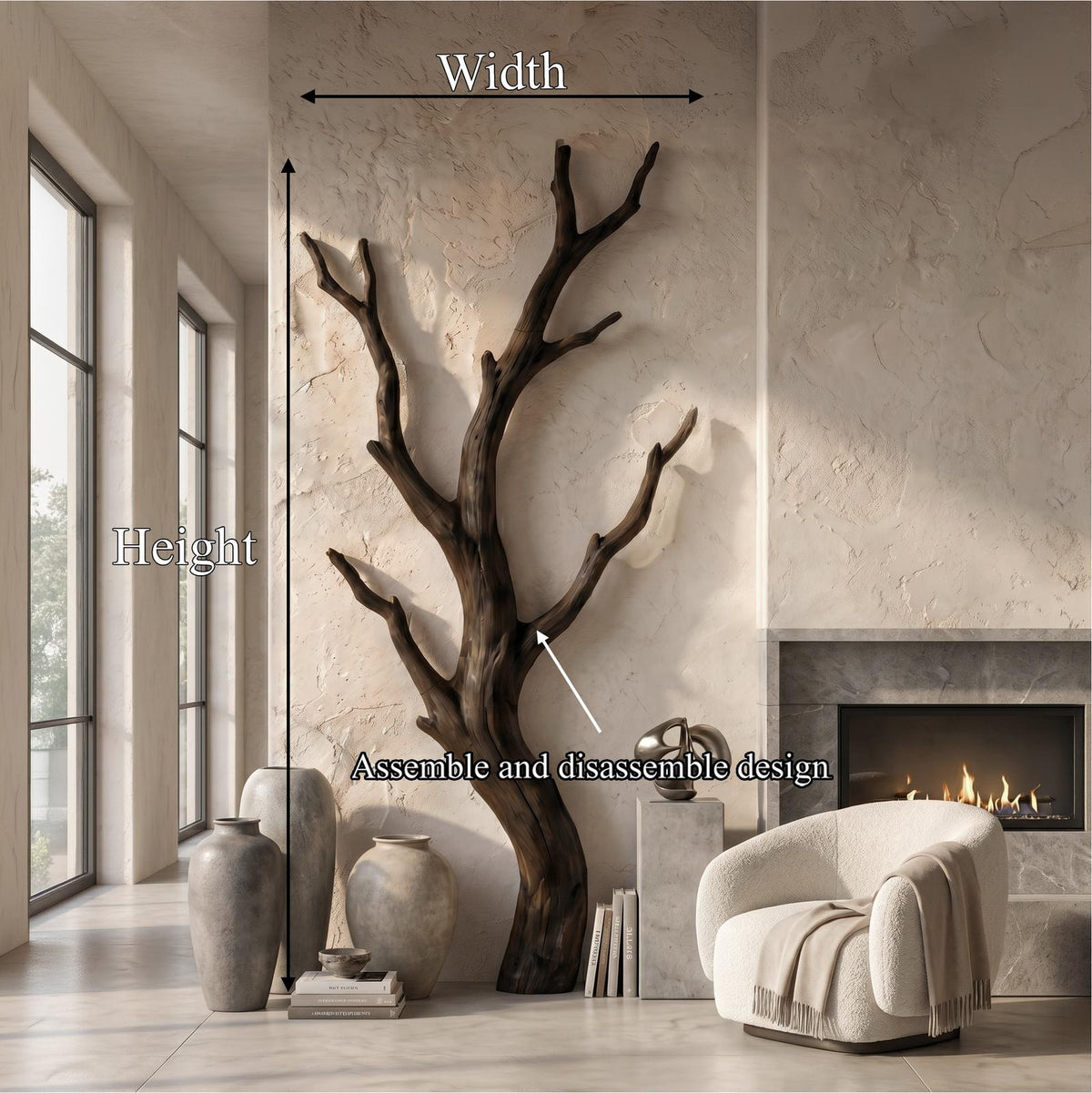 Organic Modern Branch Wall Art, Handcrafted Wood Tree Branch Sculpture for Living Room Decor