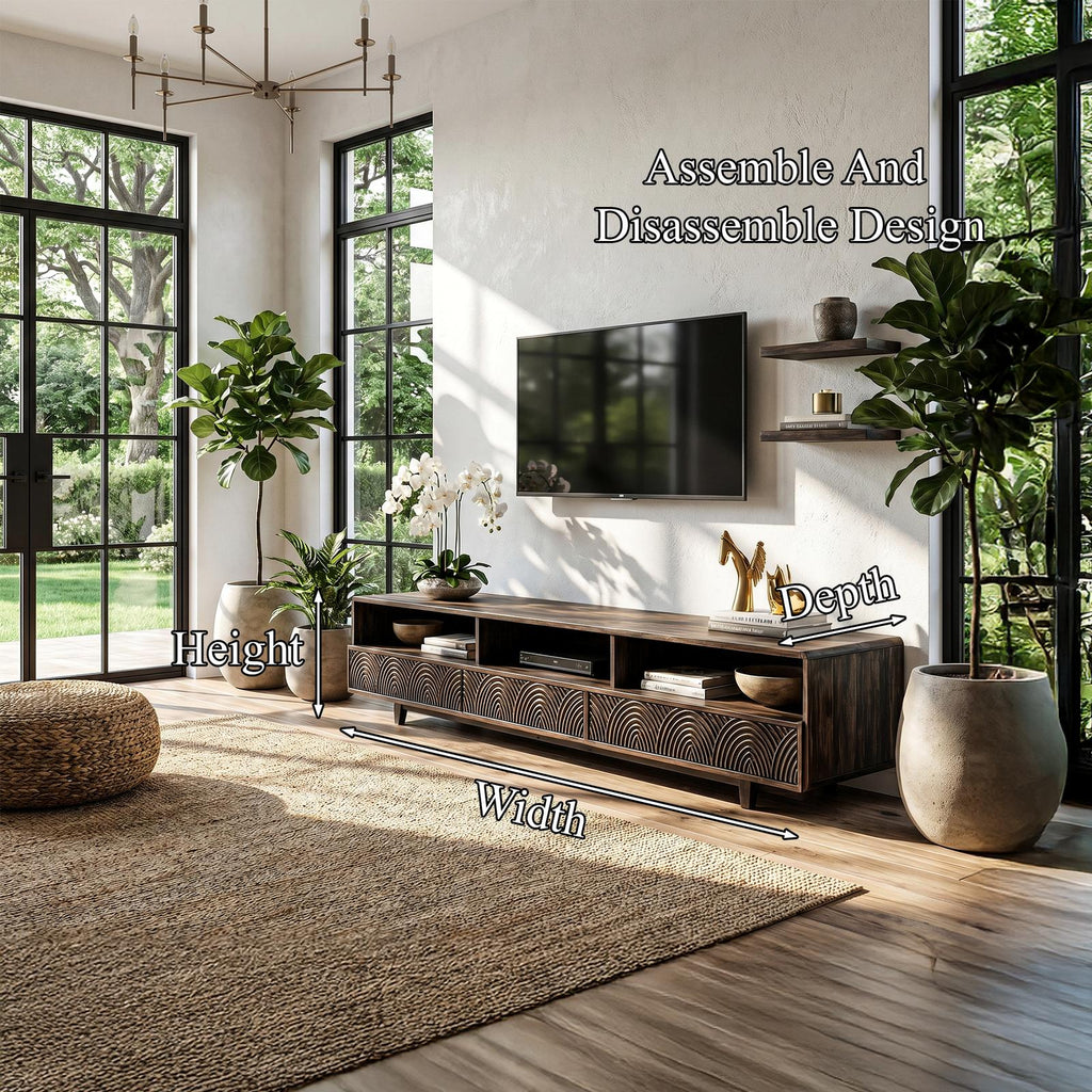 Rustic Wood TV Cabinet, Handcrafted Reclaimed Style Media Stand Board with Storage Doors for Living Room, Model