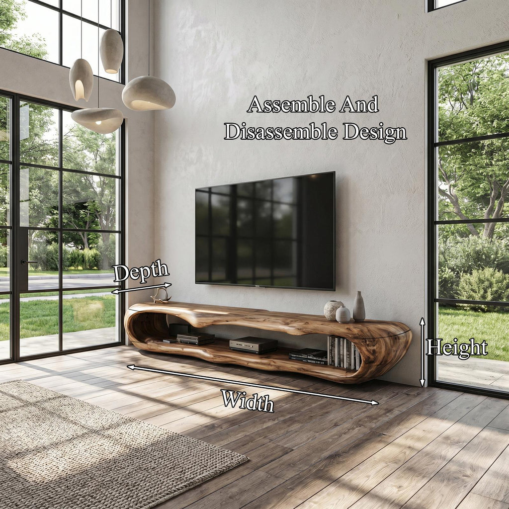Sculptural Wood TV Cabinet, Handcrafted Nature-Inspired Artistic Media Console Credenza for Living Room, Model