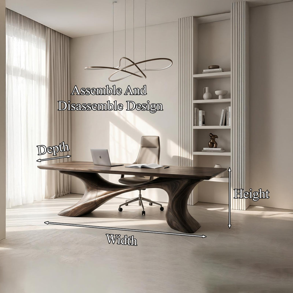 Sculptural Solid Wood Office Desk, Handcrafted Organic Modern Executive Writing Workstation Desk, Model