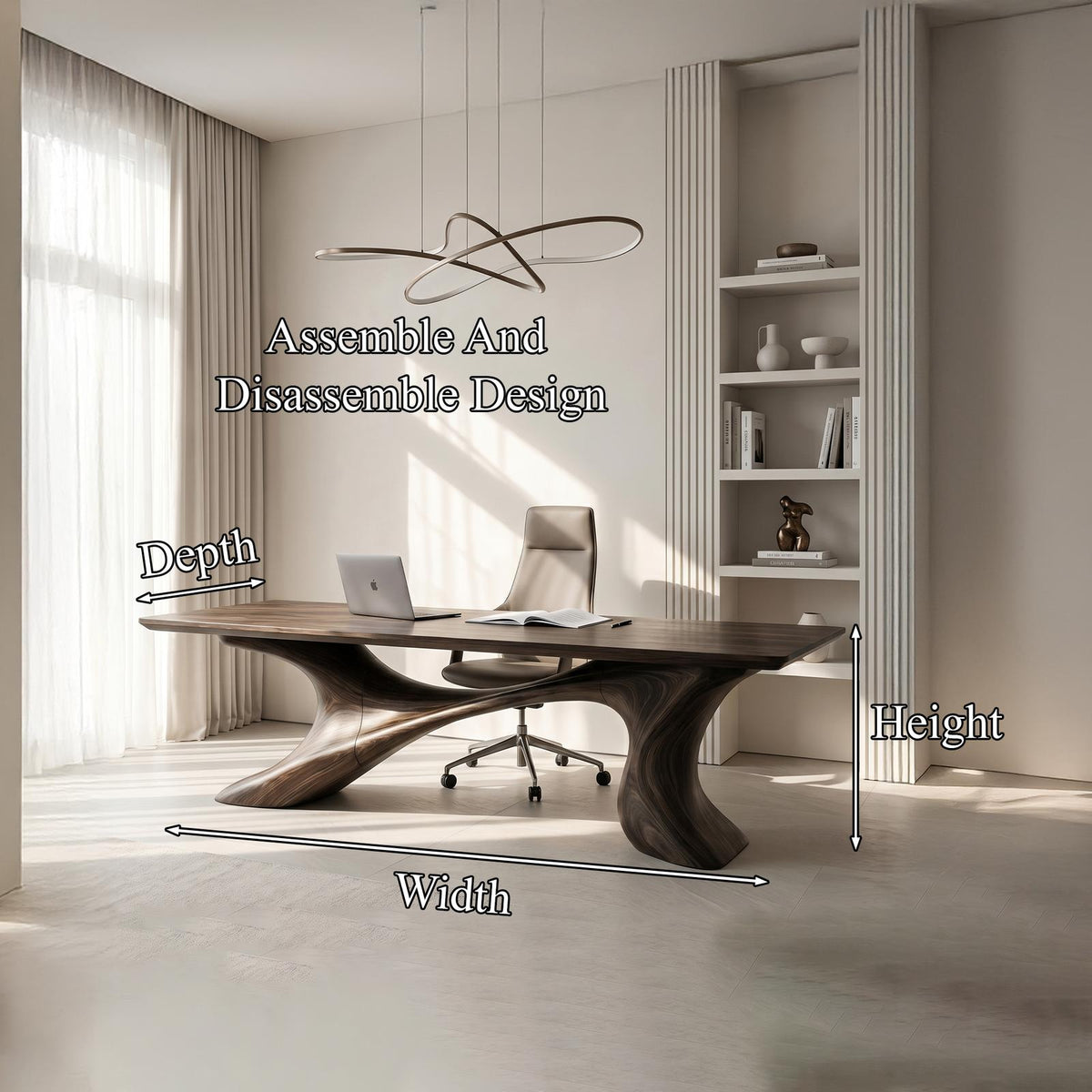 Sculptural Solid Wood Office Desk, Handcrafted Organic Modern Executive Writing Workstation Desk, Model