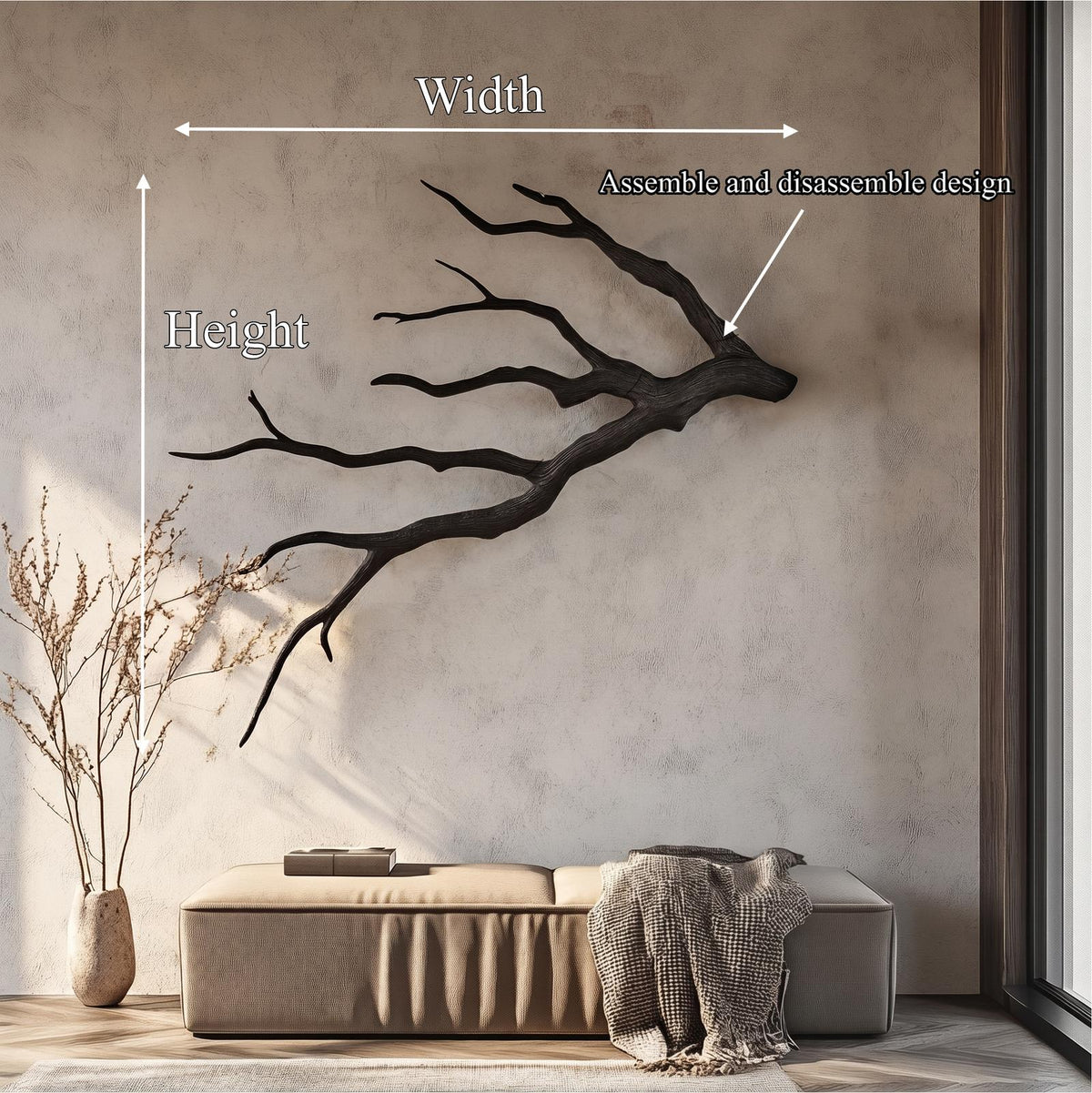 Sculptural Tree Branch Wood Wall Art, Handcrafted Rustic Driftwood Wall Hanging Decor for Home, Model