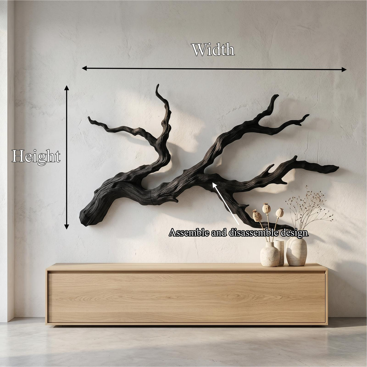 Handcrafted Branch Wood Wall Art, Rustic Nature-Inspired Tree Limb Sculpture for Living Room Bedroom, Model