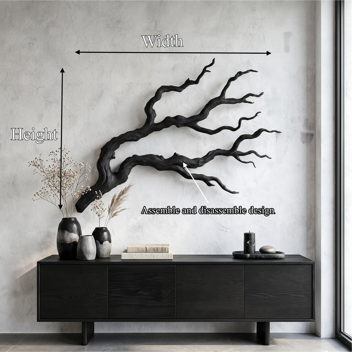 Nature Inspired Branch Wall Art, Handcrafted Organic Wood Tree Limb Sculptural Wall Decor for Living Room, Model