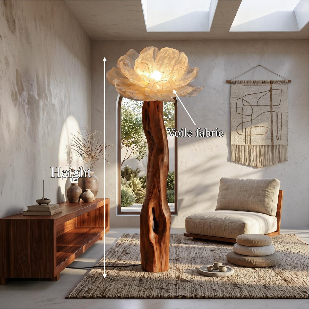 Artistic Wood Floor Lamp, Handcrafted Sculptural Flower Arrangement Design Tall Standing Light for Home, Model