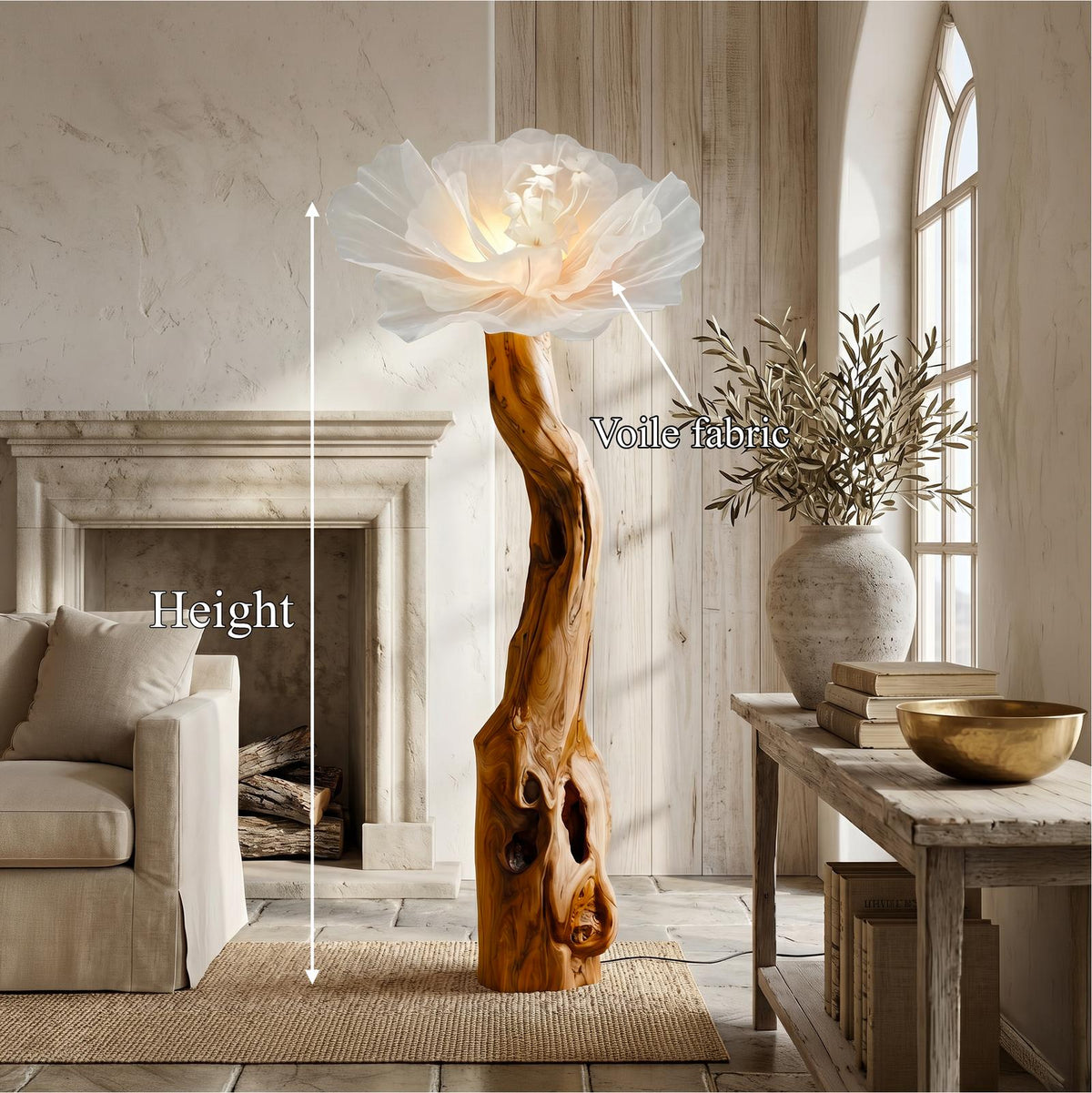 Organic Modern Floor Lamp Handcrafted Flower Sculpture For Living Room