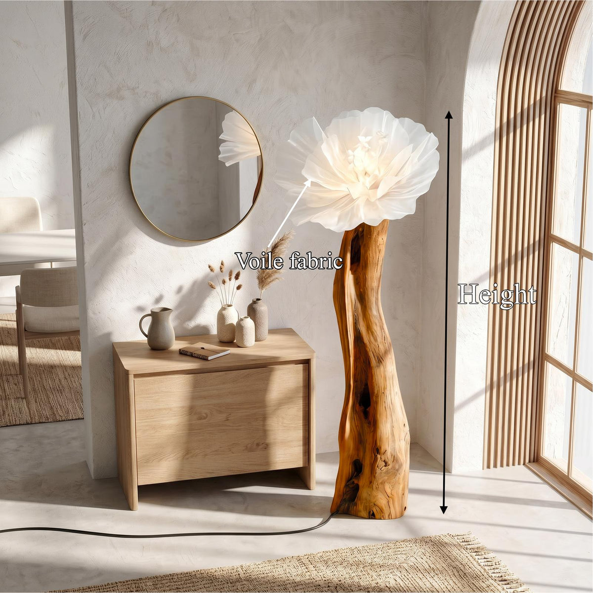 Artistic Flower Floor Lamp Sculptural Wood Base For Living Room