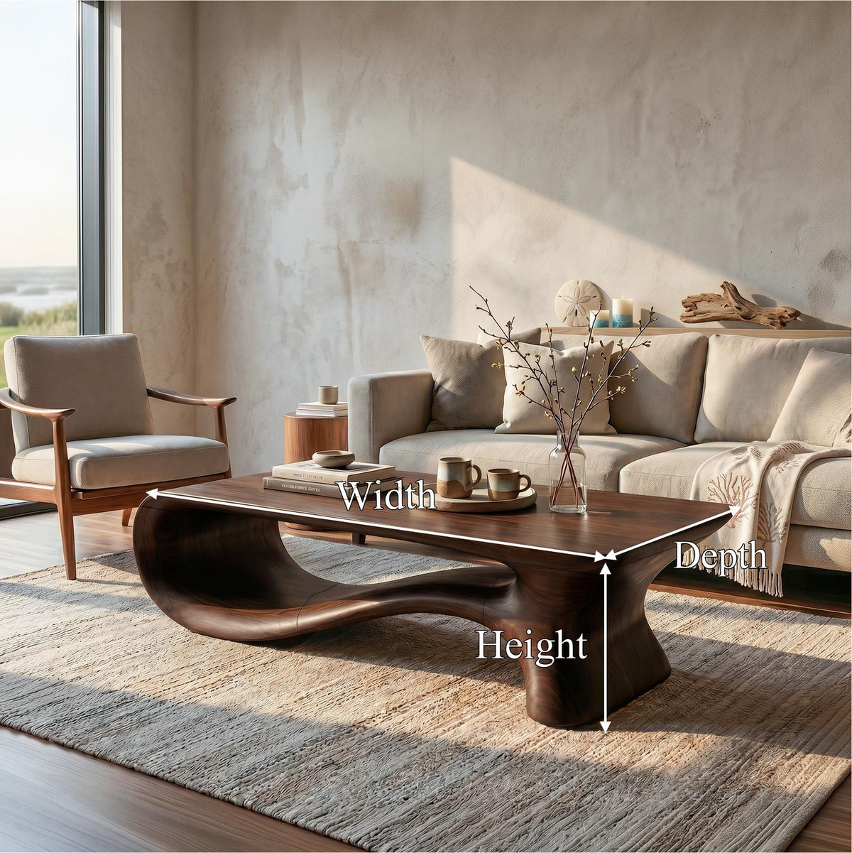 Modern Coffee Table With Flowing Organic Silhouette For Living Room