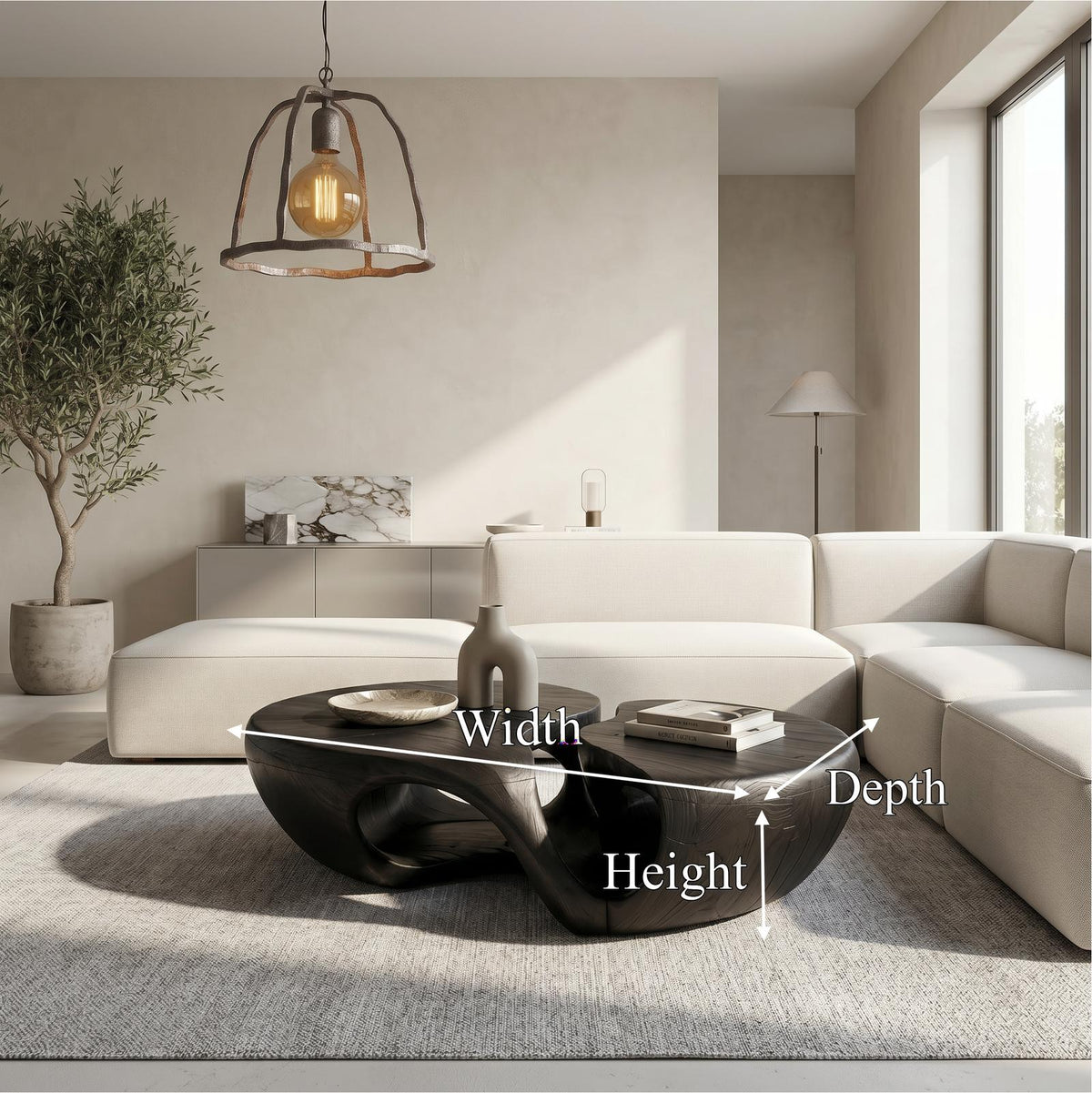 Nature Inspired Coffee Table With Artistic Open Base Design For Living Room