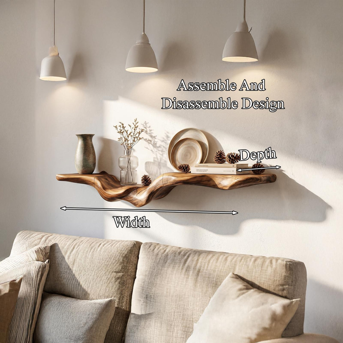 Rustic Floating Shelf With Natural Wood Flowing Form For Living Room SINLHAFL554