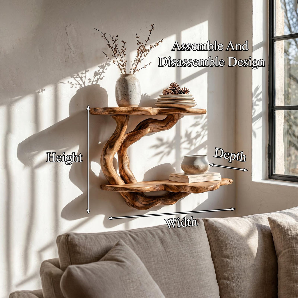 Handcrafted Floating Shelf With Sculptural Tree Form For Living Room Decor