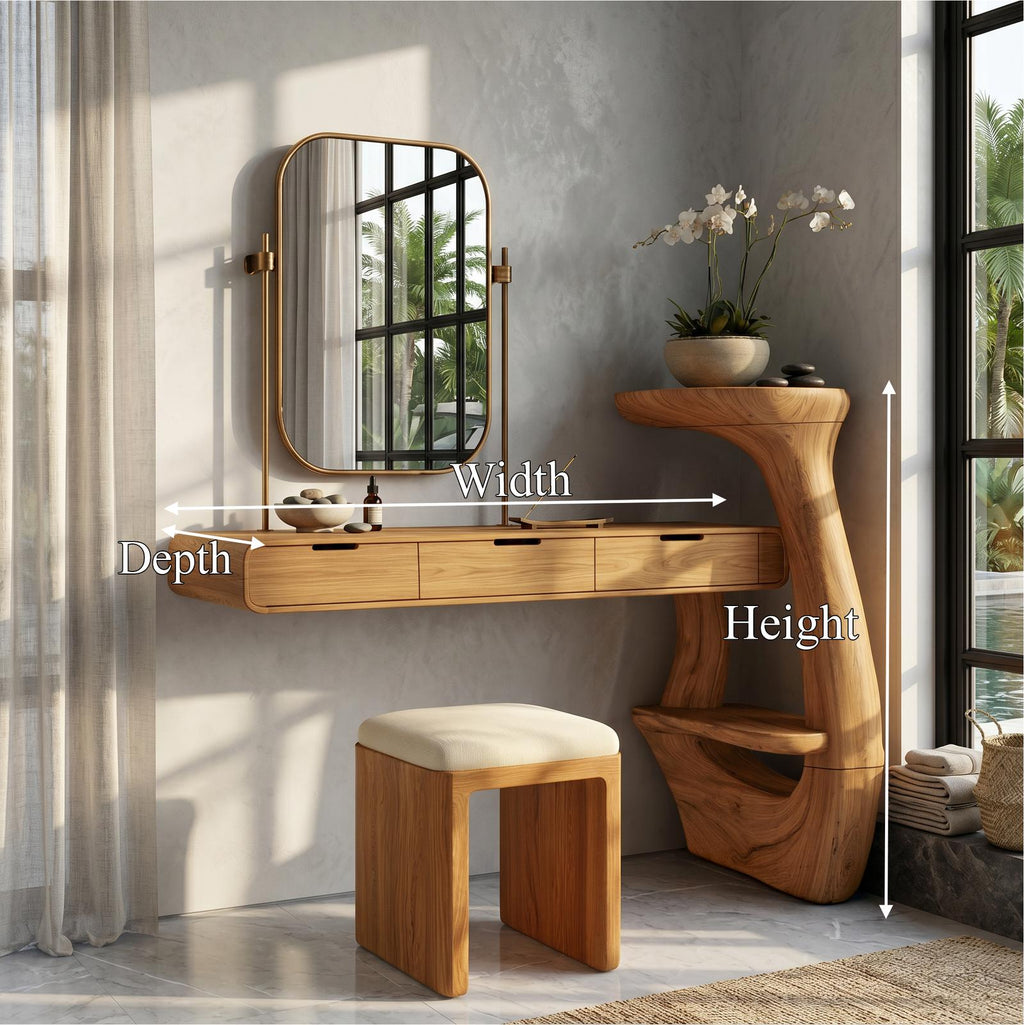 Sculptural Dressing Table With Handcrafted Wood Structure For Bedroom SINLSABDT084
