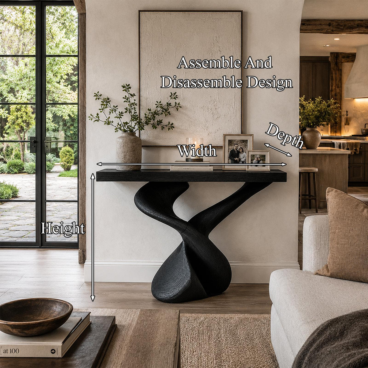 Organic Sculptural Console Table With Artistic Curved Base For Entryway