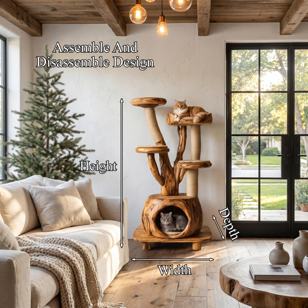 Rustic Tree Cat Tower With Cozy Pet Bed For Living Room SINLHAPB011
