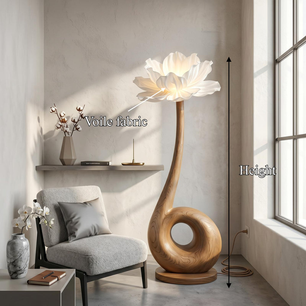 Modern Floor Lamp With Sculptural Loop Base And Floral Shade For Living Room