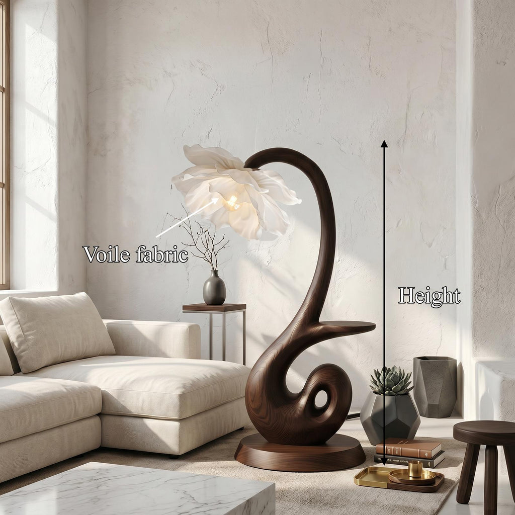 Nature Inspired Floor Lamp With Blooming Flower Shade And Display Shelf For Reading Nook