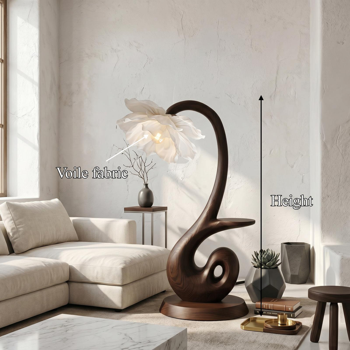 Nature Inspired Floor Lamp With Blooming Flower Shade And Display Shelf For Reading Nook