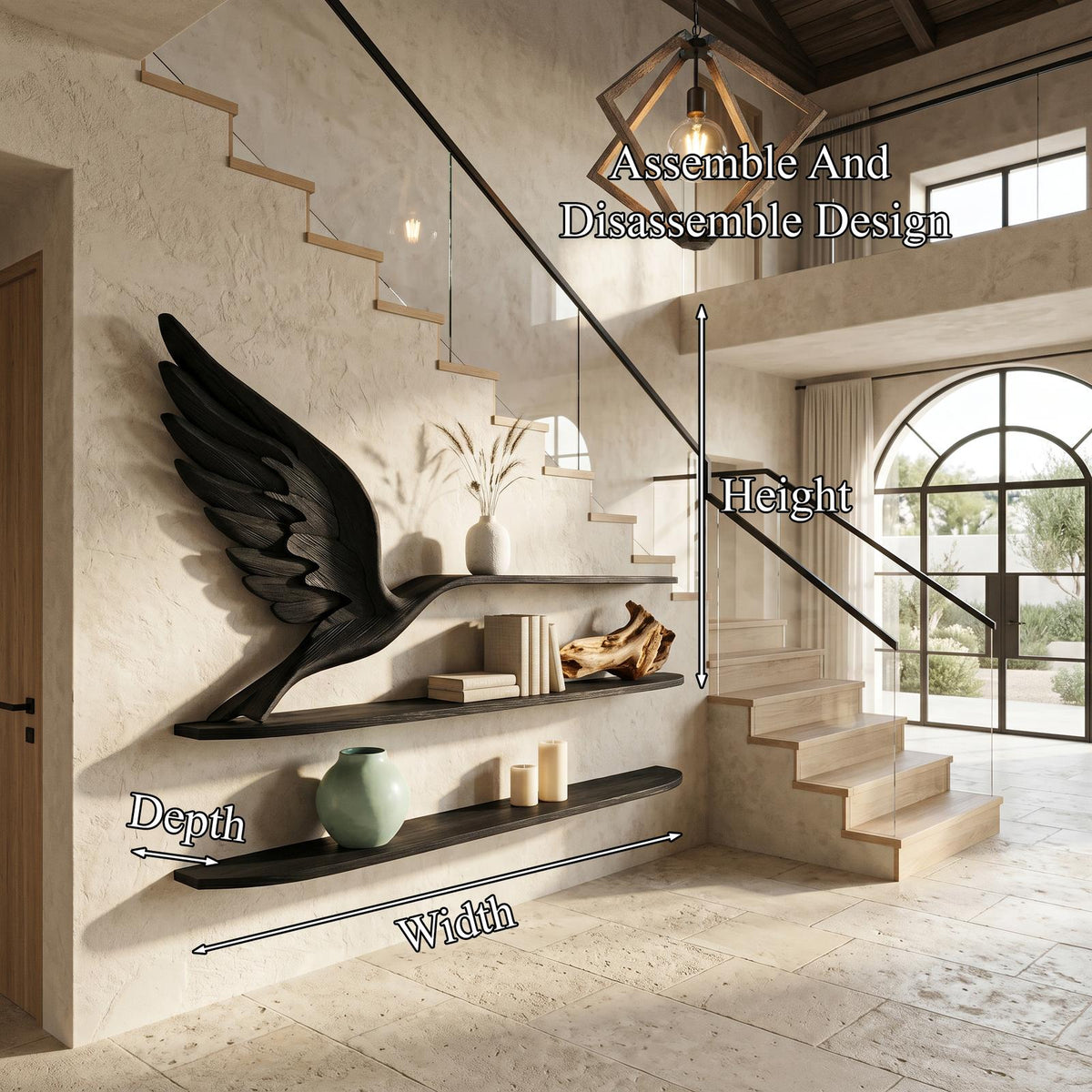 Handcrafted Eagle Wing Floating Shelf With Wooden Display Shelves For Living Room