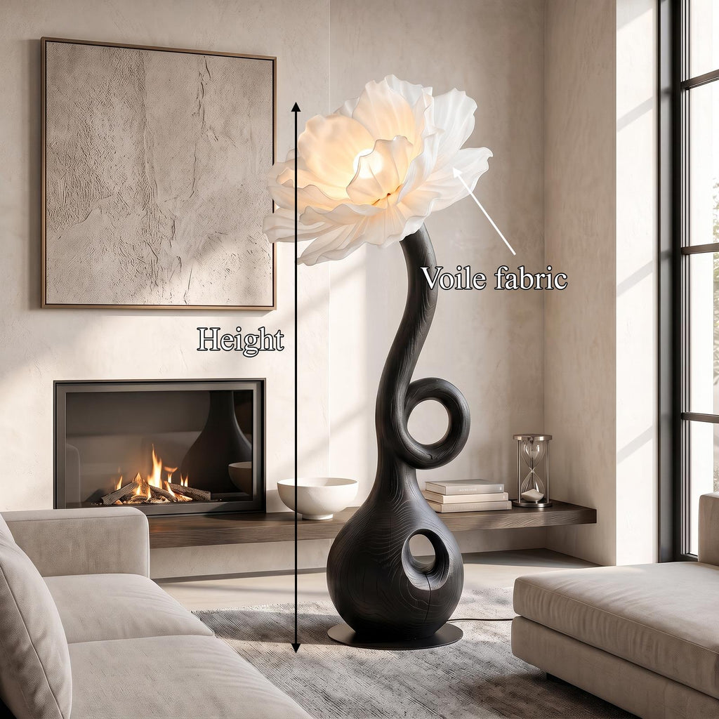 Sculptural Floor Lamp With Floral Accent Design For Bedroom And Reading Room