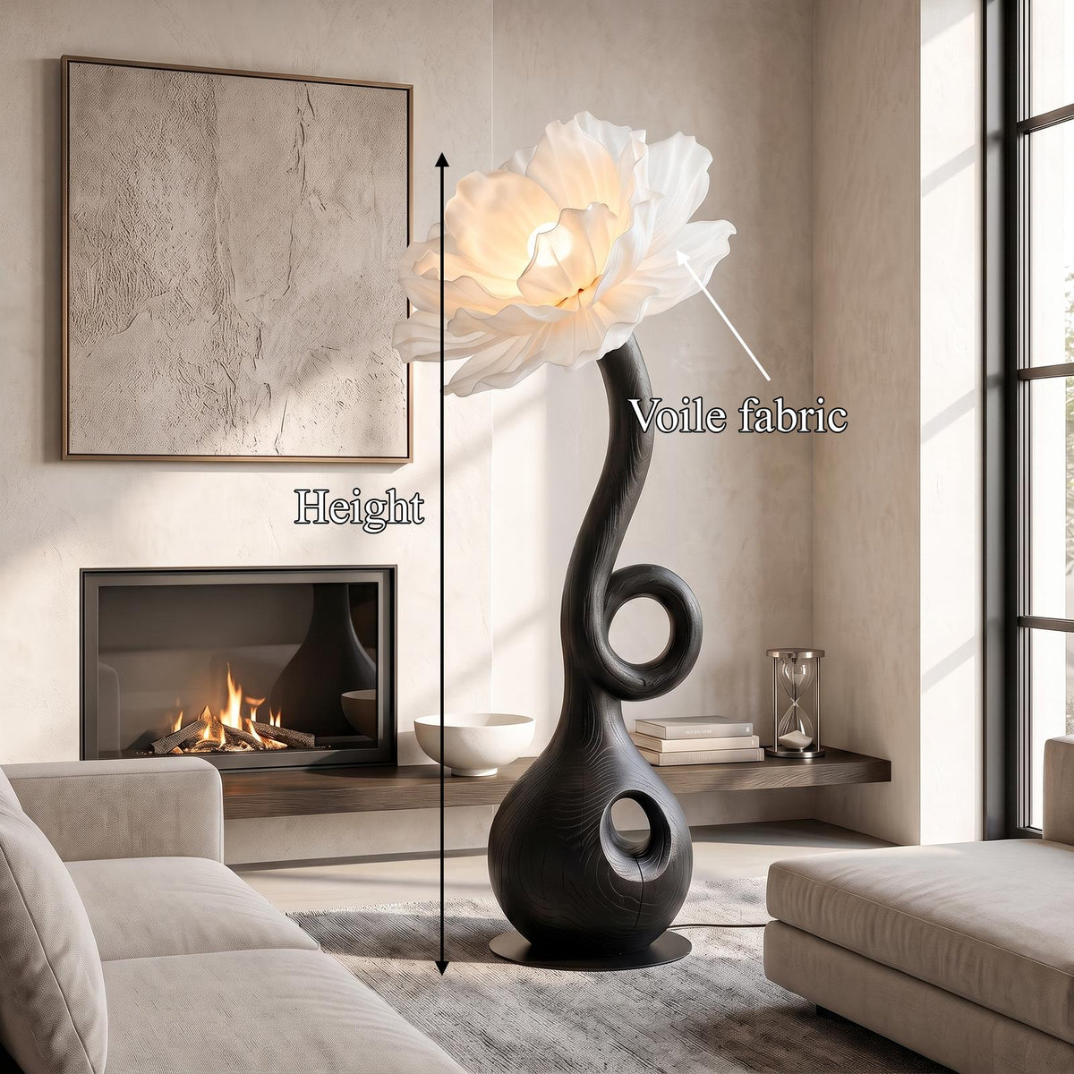 Sculptural Floor Lamp With Floral Accent Design For Bedroom And Reading Room