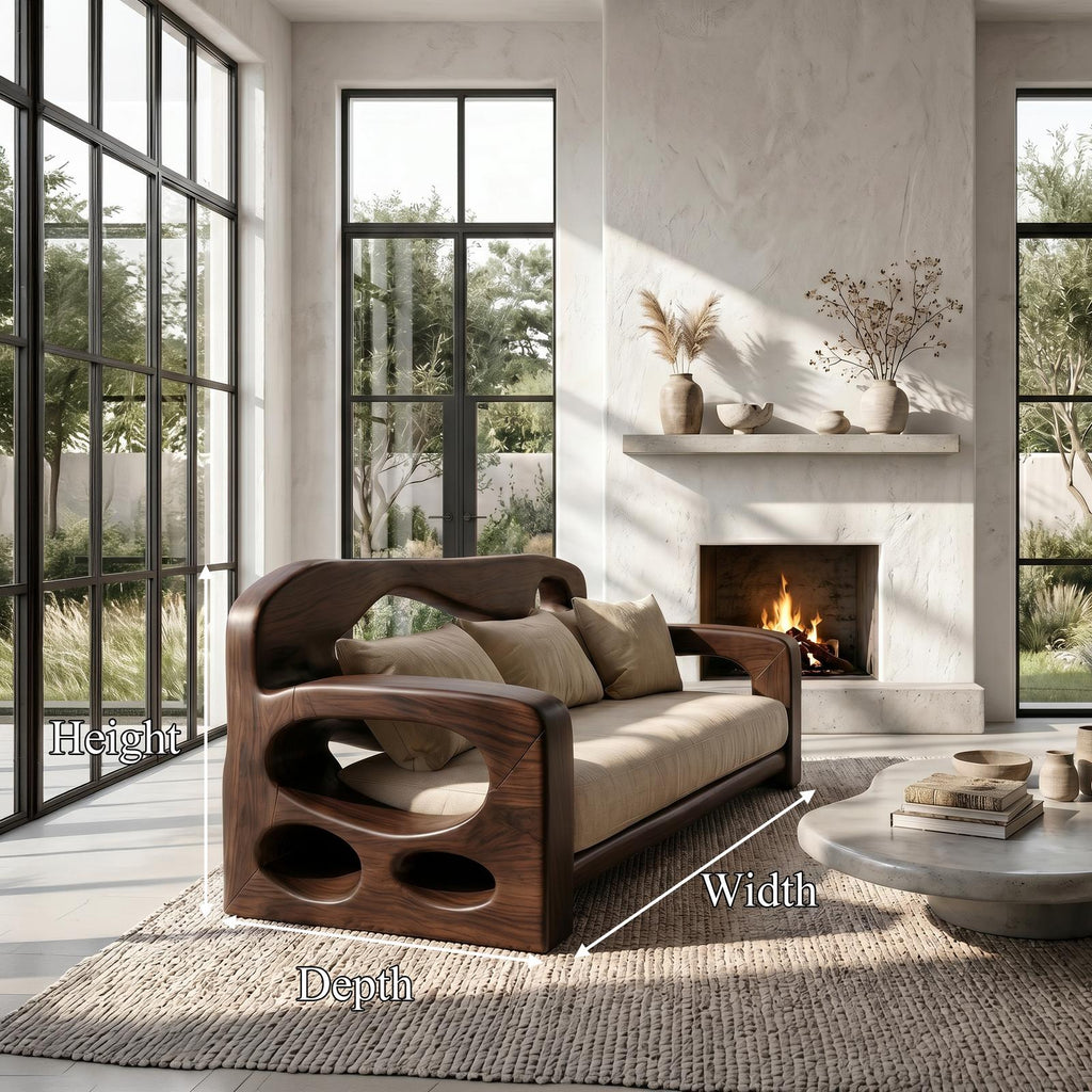 Modern Sofa Frame With Sculptural Solid Wood Armrests For Living Room