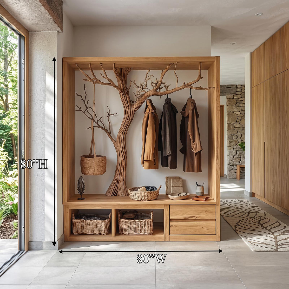 Rustic Wooden Tree Branch Entryway Cabinet Dressing Room