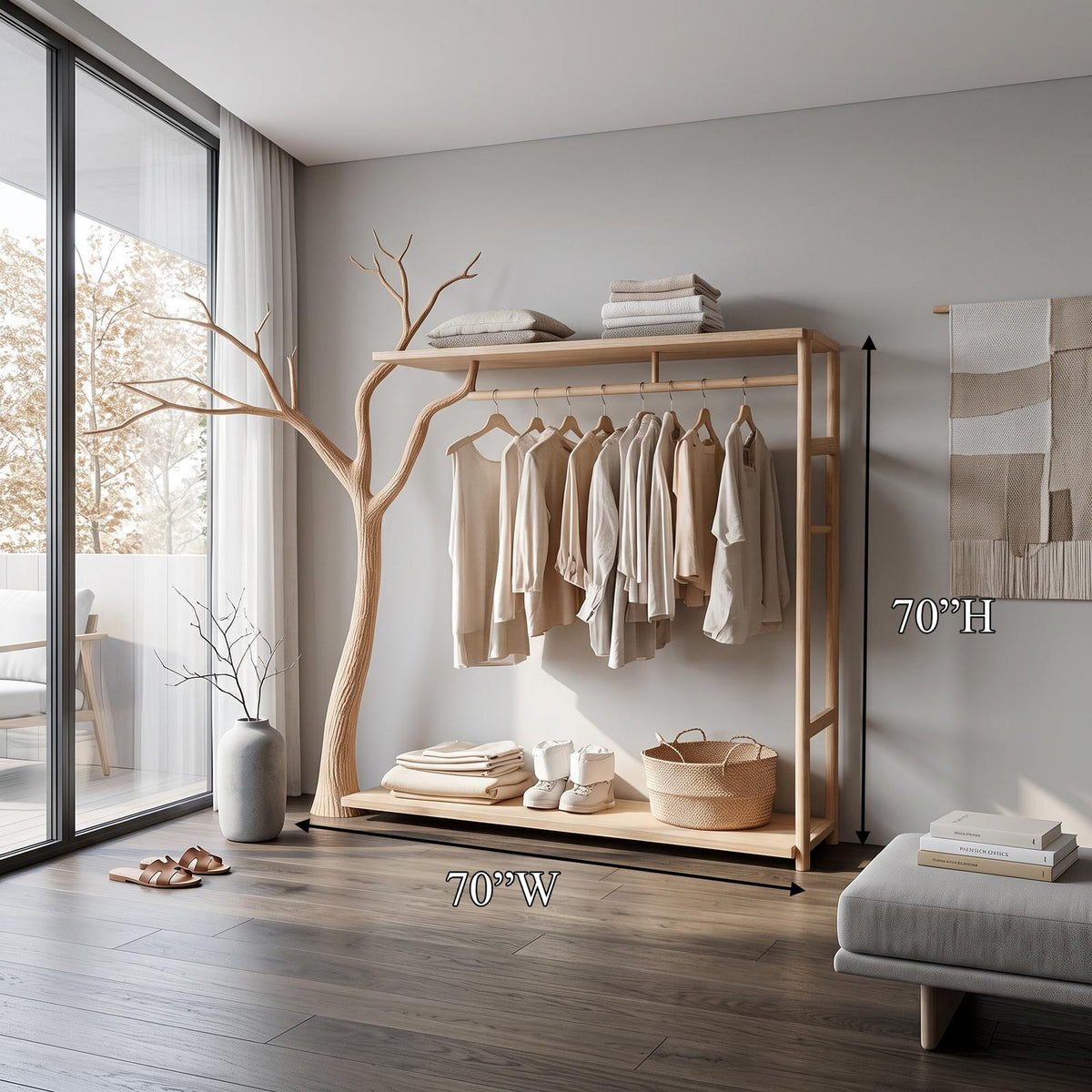 Rustic Clothing Shelf Rack Entryway Bedroom