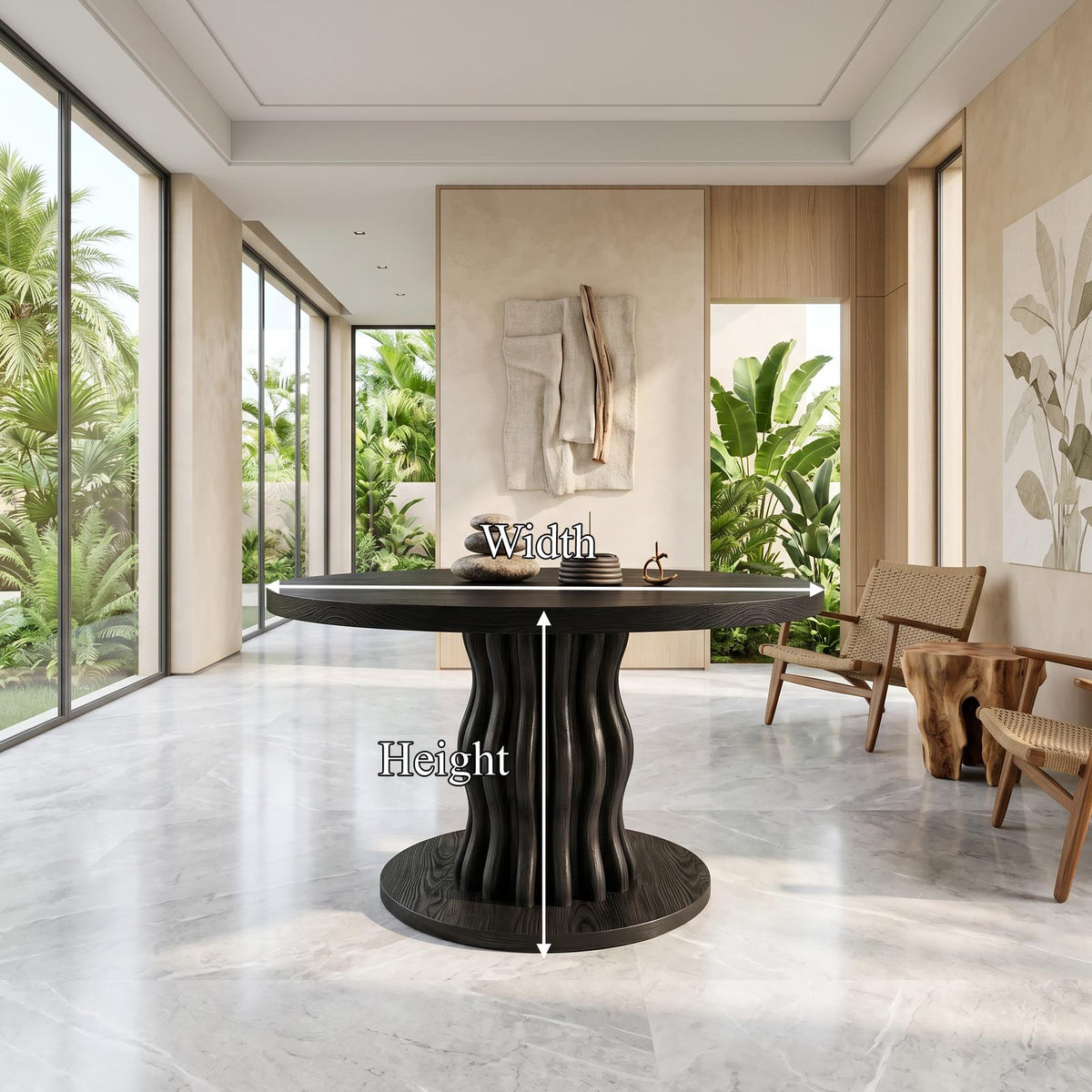 Contemporary Round Entryway Table With Wavy Vertical Form For Foyer And Living Room