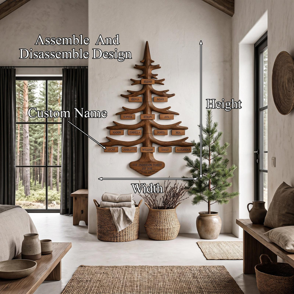 Organic Personalized Family Tree Wall Decor With Custom Name Plaques For Living Room And Entryway SINLHAWA151
