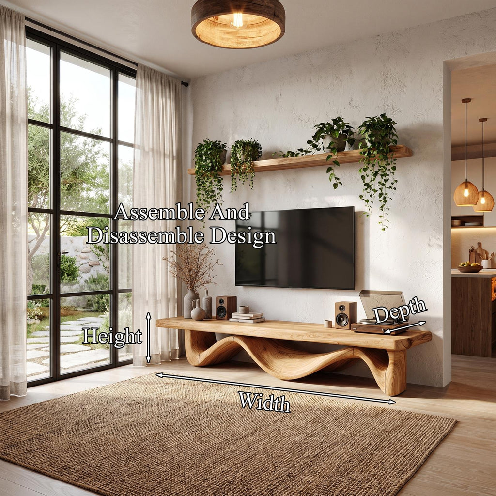 Organic Open Loop TV Cabinet Solid Wood Media Console For Living Room