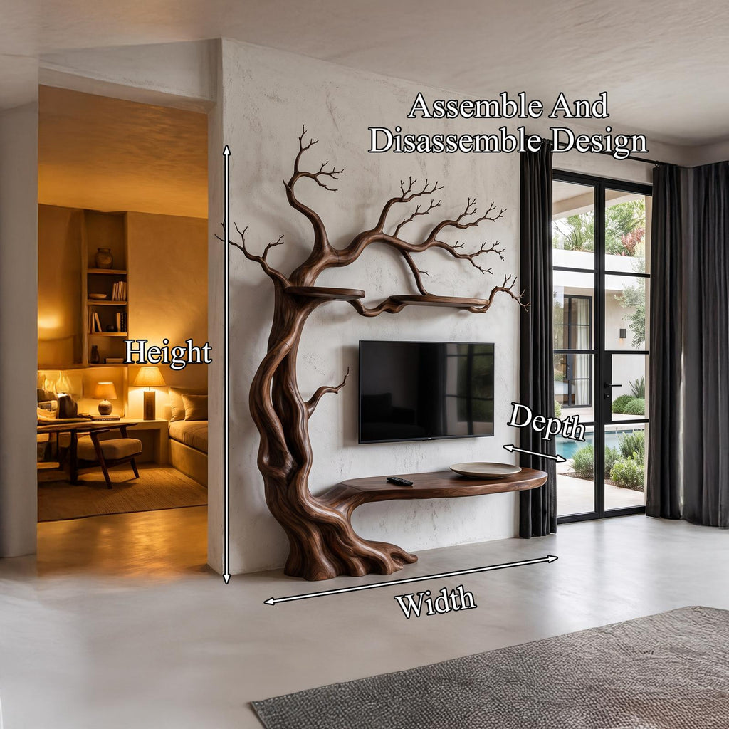 Organic Wall Mounted TV Stand With Sculptural Tree Branch Design For Living Room