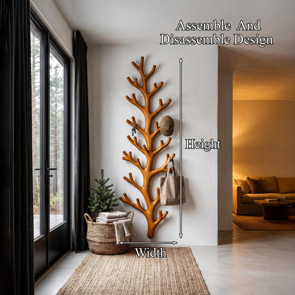 Sculptural Tree Coat Rack Wall Mounted Design For Entryway Hallway