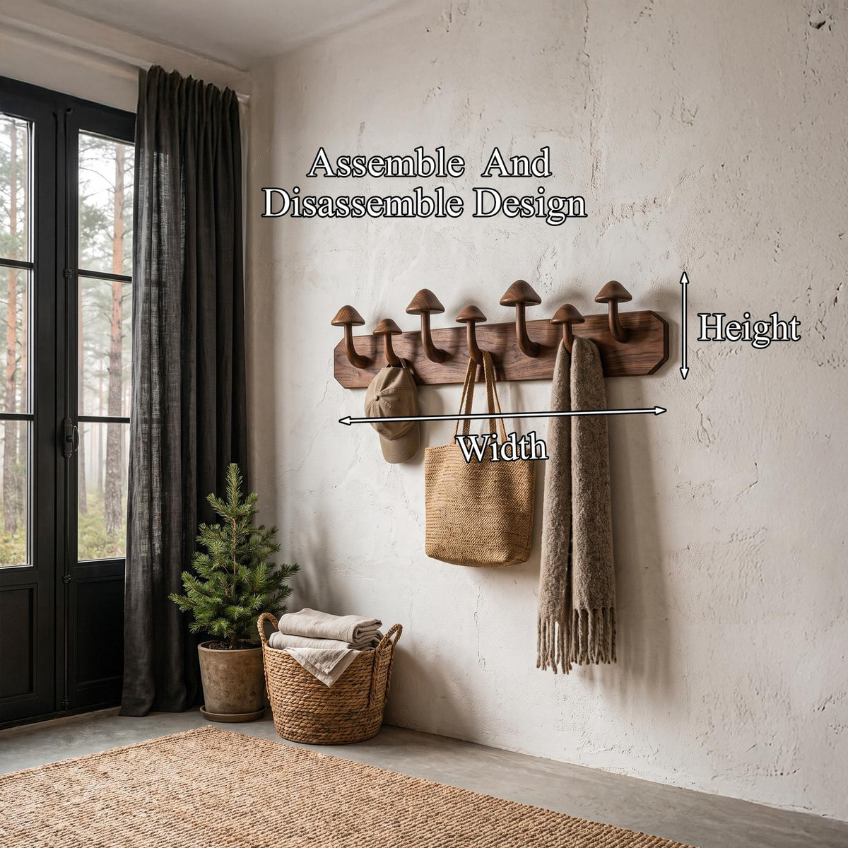Mushroom Wall Mounted Coat Rack Hook Organizer For Entryway Hallway