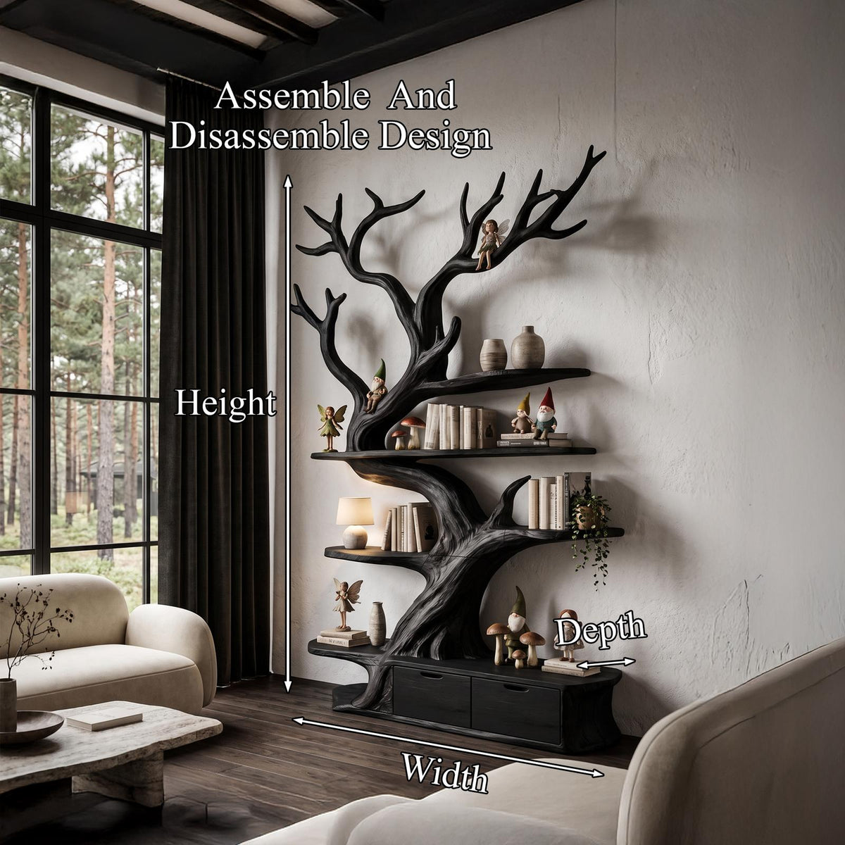 Sculptural Tree Bookshelf Handcrafted Tree Branch Design For Home Office