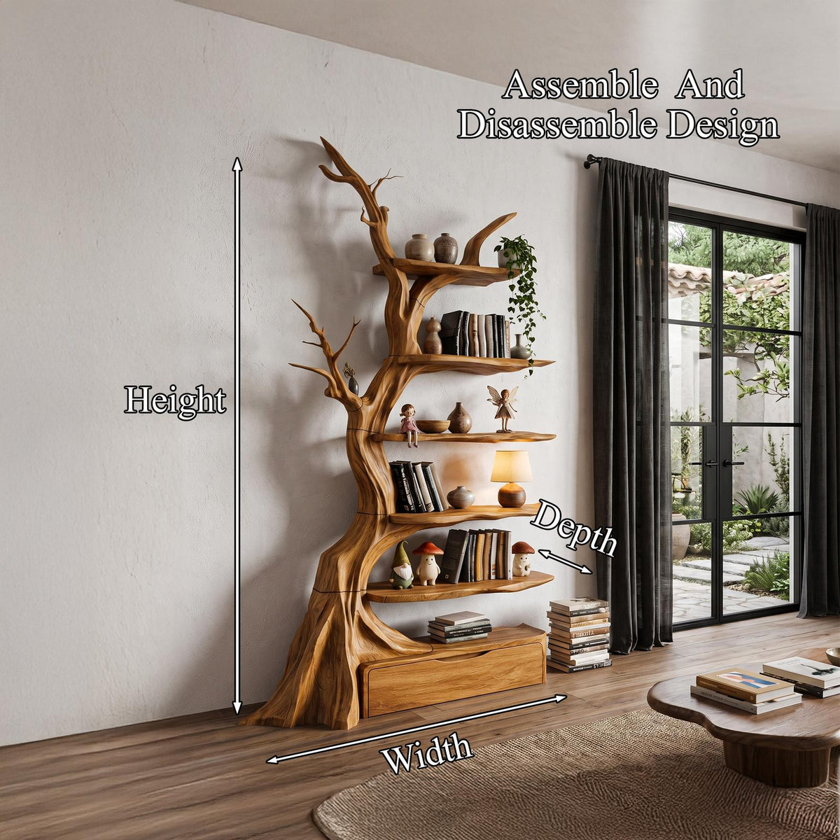 Organic Tree Bookshelf Handcrafted Sculptural Design For Living Room