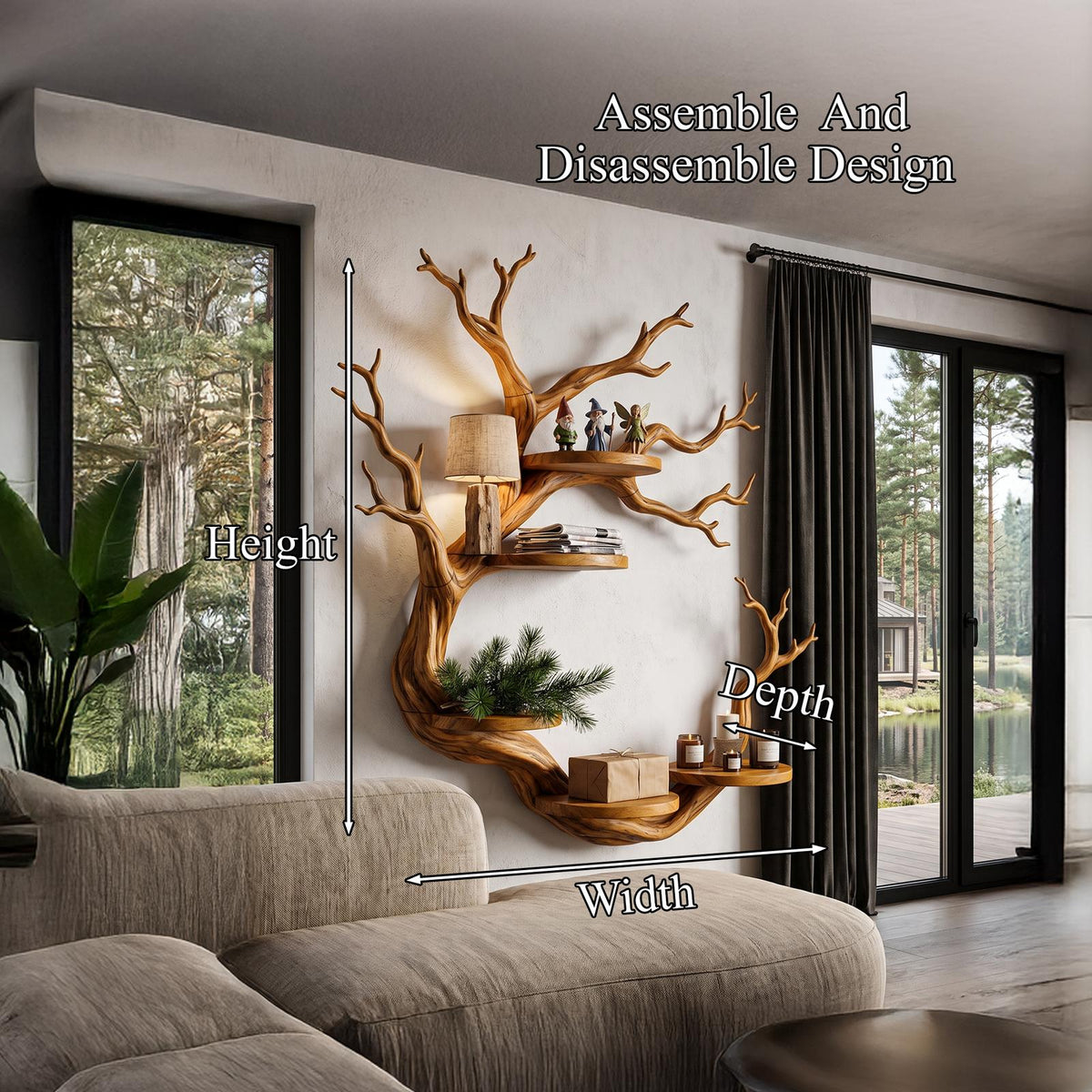 Rustic Tree Bookshelf With Sculptural Circular Branch Design For Living Room